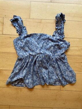 Blue Floral Ruffle Strap Tank